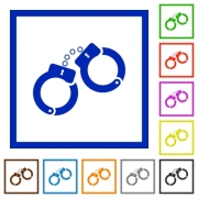 Handcuffs flat color icons in square frames on white background - Handcuffs flat framed icons