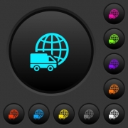 International transport dark push buttons with vivid color icons on dark grey background - International transport dark push buttons with color icons