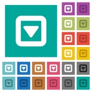 Toggle down multi colored flat icons on plain square backgrounds. Included white and darker icon variations for hover or active effects. - Toggle down square flat multi colored icons