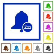 Reminder snooze flat color icons in square frames on white background - Reminder snooze flat framed icons