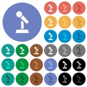 Microphone with stand multi colored flat icons on round backgrounds. Included white, light and dark icon variations for hover and active status effects, and bonus shades. - Microphone with stand round flat multi colored icons