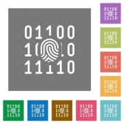 Digital fingerprint flat icons on simple color square backgrounds - Digital fingerprint square flat icons