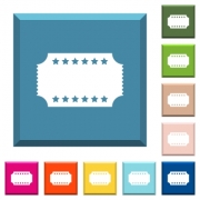 Ticket with stars white icons on edged square buttons in various trendy colors - Ticket with stars white icons on edged square buttons