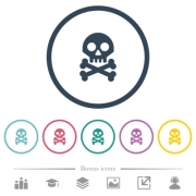 Skull with bones flat color icons in round outlines. 6 bonus icons included. - Skull with bones flat color icons in round outlines