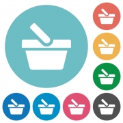 Shopping basket flat white icons on round color backgrounds - Shopping basket flat round icons