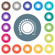 Volume control with captions flat white icons on round color backgrounds. 17 background color variations are included. - Volume control with captions flat white icons on round color backgrounds