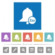 Reminder snooze flat white icons in square backgrounds. 6 bonus icons included. - Reminder snooze flat white icons in square backgrounds