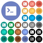 Command terminal multi colored flat icons on round backgrounds. Included white, light and dark icon variations for hover and active status effects, and bonus shades. - Command terminal round flat multi colored icons