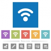 Radio signal flat white icons in square backgrounds. 6 bonus icons included. - Radio signal flat white icons in square backgrounds
