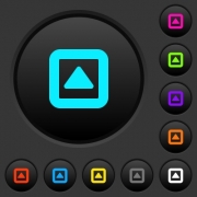 Toggle up dark push buttons with vivid color icons on dark grey background - Toggle up dark push buttons with color icons