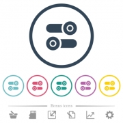 Toggle switches flat color icons in round outlines. 6 bonus icons included. - Toggle switches flat color icons in round outlines