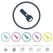 Flashlight flat color icons in round outlines. 6 bonus icons included. - Flashlight flat color icons in round outlines