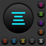Text align center dark push buttons with vivid color icons on dark grey background - Text align center dark push buttons with color icons