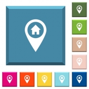 Home address GPS map location white icons on edged square buttons in various trendy colors - Home address GPS map location white icons on edged square buttons - Large thumbnail