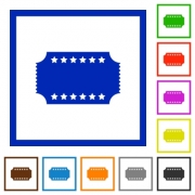 Ticket with stars flat color icons in square frames on white background - Ticket with stars flat framed icons