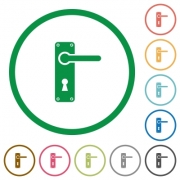 Right handed door handle with screws flat color icons in round outlines on white background - Right handed door handle with screws flat icons with outlines