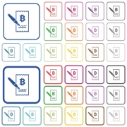 Signing Bitcoin cheque color flat icons in rounded square frames. Thin and thick versions included. - Signing Bitcoin cheque outlined flat color icons