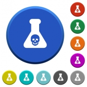 Dangerous chemical experiment round color beveled buttons with smooth surfaces and flat white icons - Dangerous chemical experiment beveled buttons
