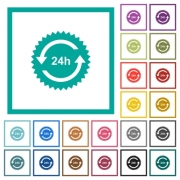 24 hours sticker with arrows flat color icons with quadrant frames on white background - 24 hours sticker with arrows flat color icons with quadrant frames