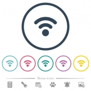 Radio signal flat color icons in round outlines. 6 bonus icons included. - Radio signal flat color icons in round outlines