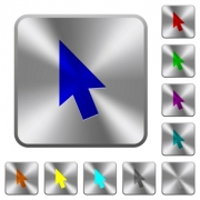 Mouse cursor engraved icons on rounded square glossy steel buttons - Mouse cursor rounded square steel buttons