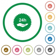 24h service sticker flat color icons in round outlines on white background - 24h service sticker flat icons with outlines