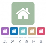 Home white flat icons on color rounded square backgrounds. 6 bonus icons included - Home flat icons on color rounded square backgrounds