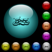 Treasure icons in color illuminated spherical glass buttons on black background. Can be used to black or dark templates - Treasure icons in color illuminated glass buttons