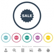 Sale badge flat color icons in round outlines. 6 bonus icons included. - Sale badge flat color icons in round outlines