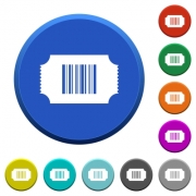 Ticket with barcode round color beveled buttons with smooth surfaces and flat white icons - Ticket with barcode beveled buttons