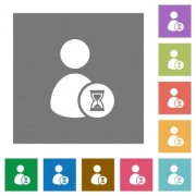 User account waiting flat icons on simple color square backgrounds - User account waiting square flat icons
