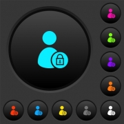Lock user account dark push buttons with vivid color icons on dark grey background - Lock user account dark push buttons with color icons