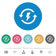 Renewable energy flat white icons on round color backgrounds. 6 bonus icons included. - Renewable energy flat round icons