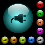 Power plug icons in color illuminated spherical glass buttons on black background. Can be used to black or dark templates - Power plug icons in color illuminated glass buttons