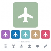 Airplane white flat icons on color rounded square backgrounds. 6 bonus icons included - Airplane flat icons on color rounded square backgrounds