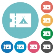 Camping discount coupon flat white icons on round color backgrounds - Camping discount coupon flat round icons