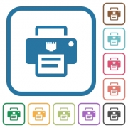 IP printer simple icons in color rounded square frames on white background - IP printer simple icons