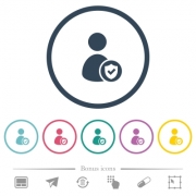 User account protected flat color icons in round outlines. 6 bonus icons included. - User account protected flat color icons in round outlines
