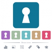 Keyhole white flat icons on color rounded square backgrounds. 6 bonus icons included - Keyhole flat icons on color rounded square backgrounds