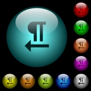 Right to left text direction icons in color illuminated spherical glass buttons on black background. Can be used to black or dark templates - Right to left text direction icons in color illuminated glass buttons