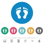 Human Footprints flat white icons on round color backgrounds. 6 bonus icons included. - Human Footprints flat round icons