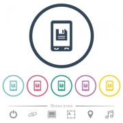 Mobile save data flat color icons in round outlines. 6 bonus icons included. - Mobile save data flat color icons in round outlines