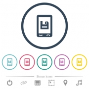 Mobile save data flat color icons in round outlines. 6 bonus icons included. - Mobile save data flat color icons in round outlines