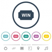 Winner ticket flat color icons in round outlines. 6 bonus icons included. - Winner ticket flat color icons in round outlines
