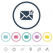 Mail sent flat color icons in round outlines. 6 bonus icons included. - Mail sent flat color icons in round outlines