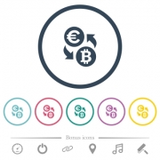 Euro Bitcoin money exchange flat color icons in round outlines. 6 bonus icons included. - Euro Bitcoin money exchange flat color icons in round outlines