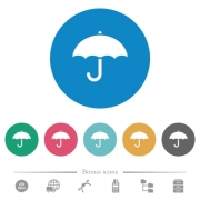Umbrella flat white icons on round color backgrounds. 6 bonus icons included. - Umbrella flat round icons