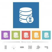 Database working flat white icons in square backgrounds. 6 bonus icons included. - Database working flat white icons in square backgrounds