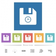 File time flat white icons in square backgrounds. 6 bonus icons included. - File time flat white icons in square backgrounds