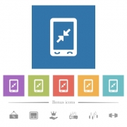 Mobile pinch close gesture flat white icons in square backgrounds. 6 bonus icons included. - Mobile pinch close gesture flat white icons in square backgrounds